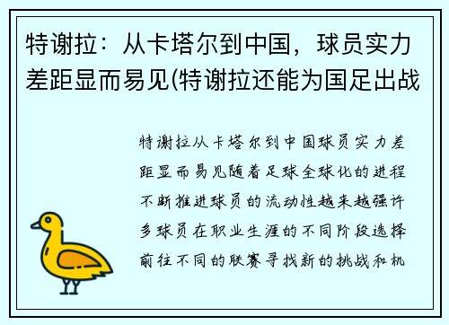 特谢拉：从卡塔尔到中国，球员实力差距显而易见(特谢拉还能为国足出战吗最新消息)