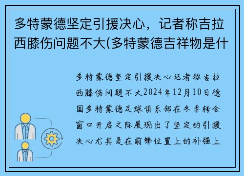 多特蒙德坚定引援决心，记者称吉拉西膝伤问题不大(多特蒙德吉祥物是什么动物)